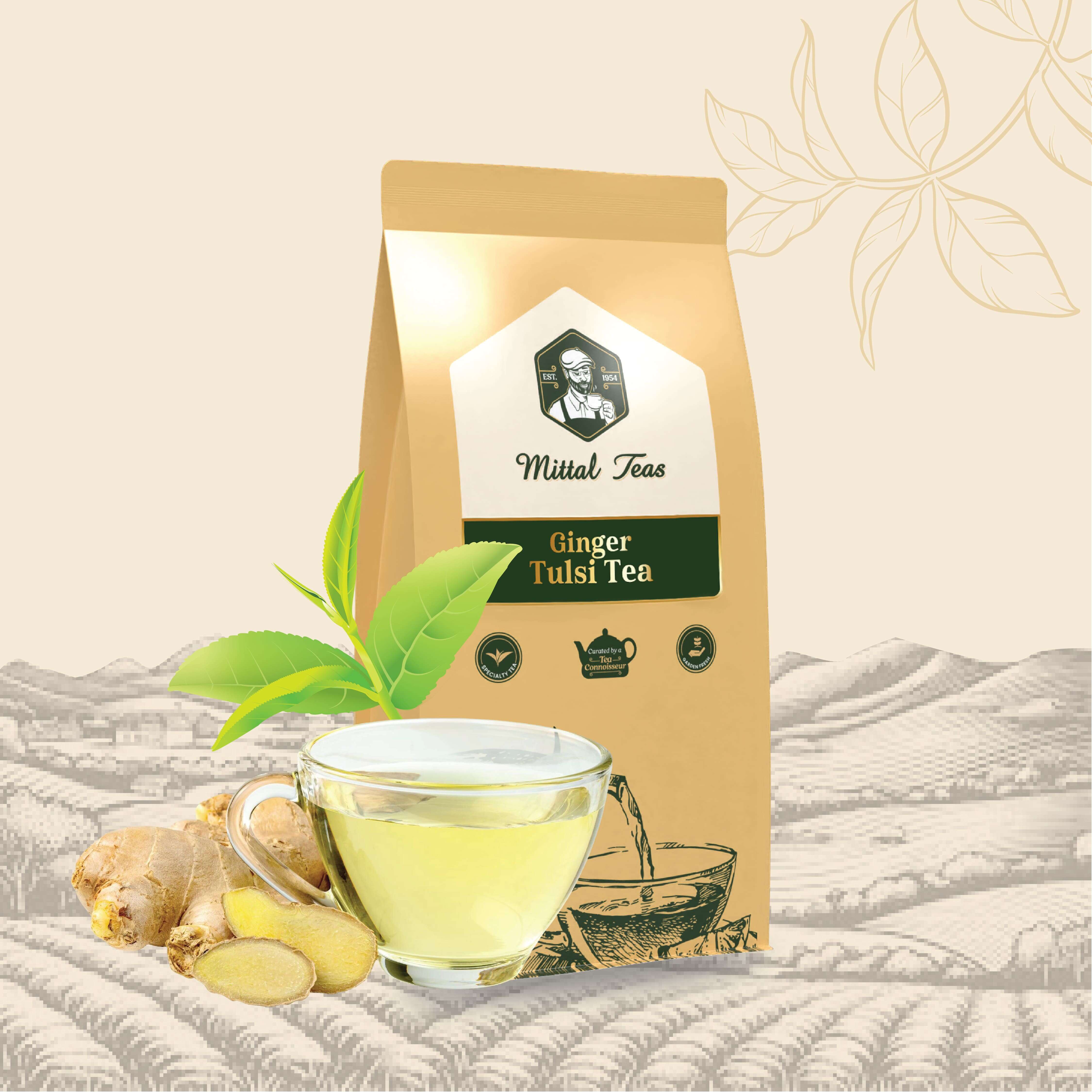 Mittal Teas - Ginger Tulsi Tea | Soothing Herbal Blend with Holy Basil