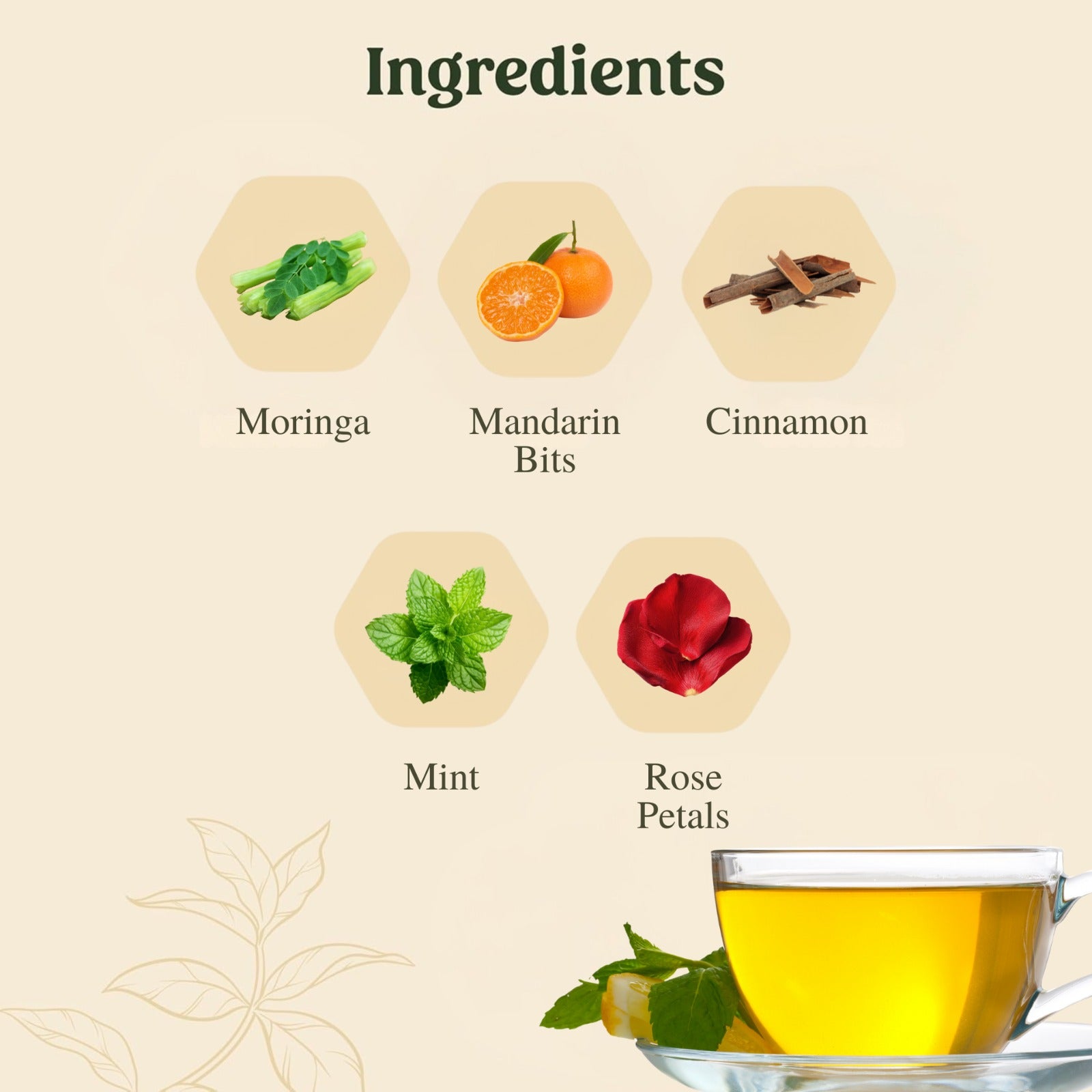 Mittal Teas – Moringa Magic | Refreshing Herbal Fusion with Moringa, Rose Petals, Mandarin Bits, Cinnamon & Mint