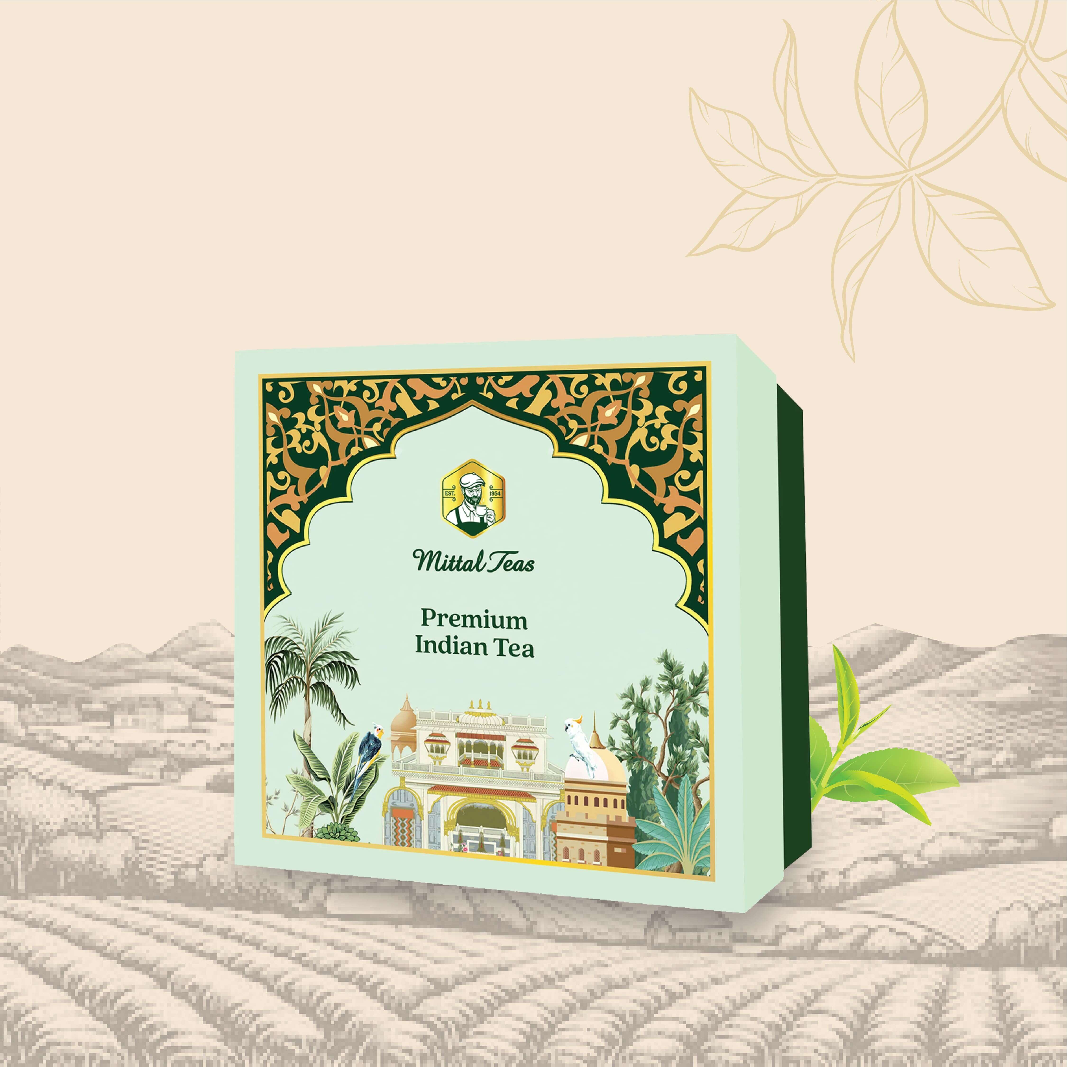 Mittal Teas Premium Indian Tea, Luxurious Green Tea Gift Box with 4 Va