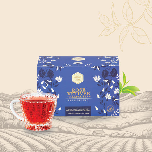 Mittal Teas Refreshing Rose Vetiver Herbal Tea Full Leaves | with Intense Aroma | 100% Organic Ingredients | 20 Eco-Friendly Pyramid Bags | 40 gm