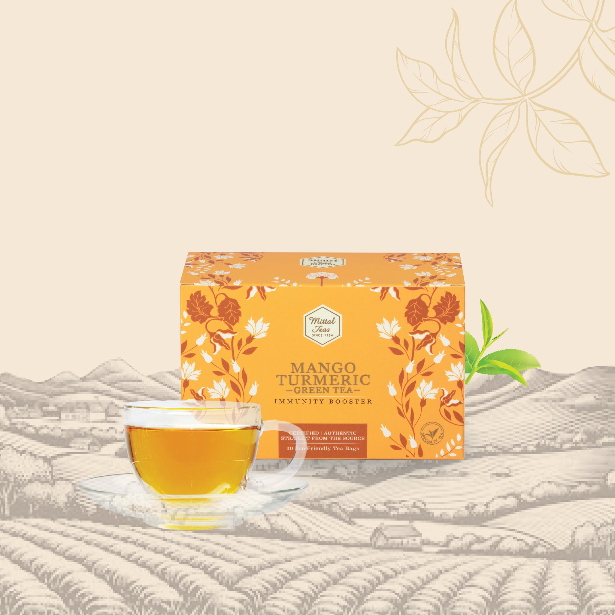 Mittal Teas, Mango Turmeric Green Tea | 20 Eco-Friendly Pyramid Tea Bags | All Natural Organic Ingredients | Fresh Detox For Healthy Skin, 40 GM