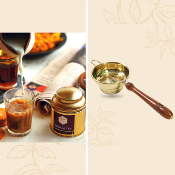 Wood & Gold Strainer + Ginger Tulsi Chai (500 Gram)