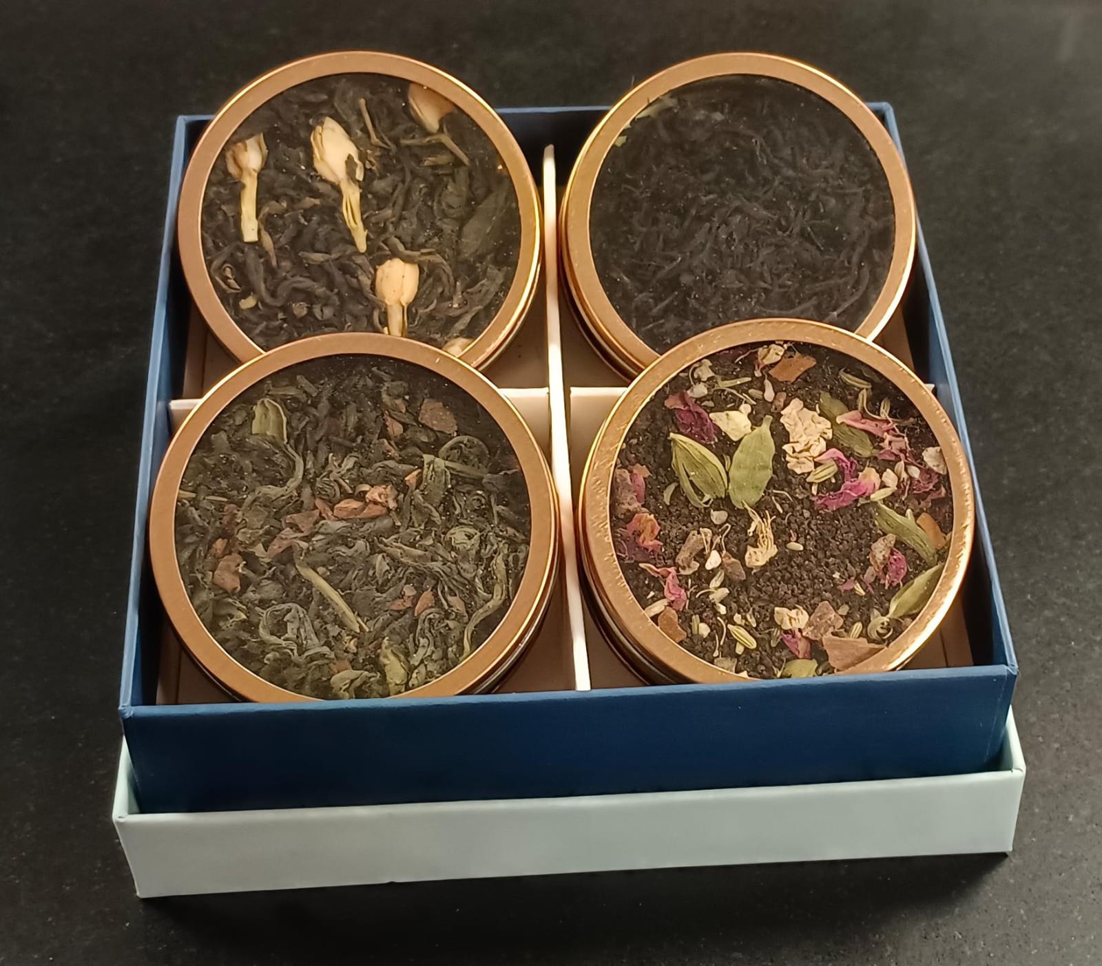 Mittal Teas Premium Indian Tea, Luxurious Green Tea Gift Box with 4 Varieties - Kashmiri Kahwa, Jasmine, Hand Rolled, Organic Green Tea - Mittal Teas
