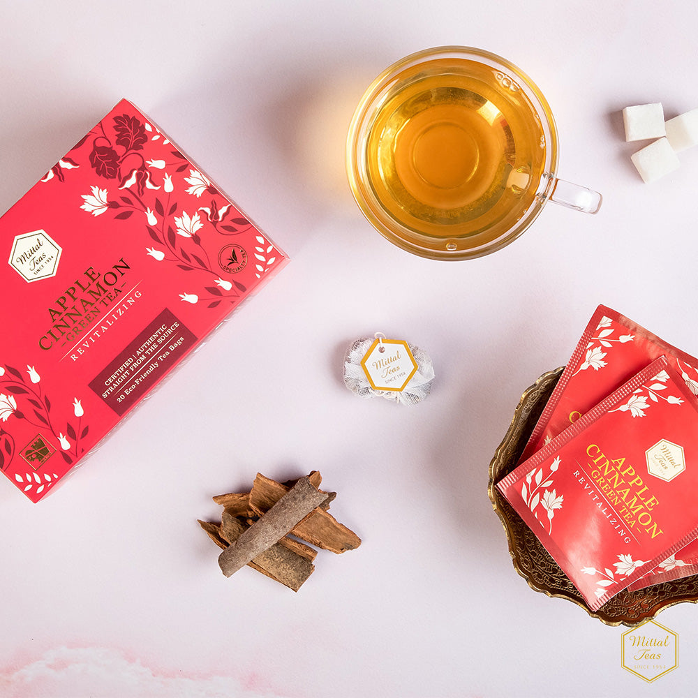 Apple Cinnamon Green Tea | 20 Eco Friendly Tea Bags - Mittal Teas